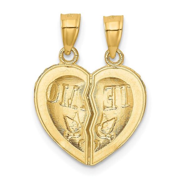 14k Yellow Gold TE AMO Set of 2 Heart Pendants, 16mm - Picture 3 of 5